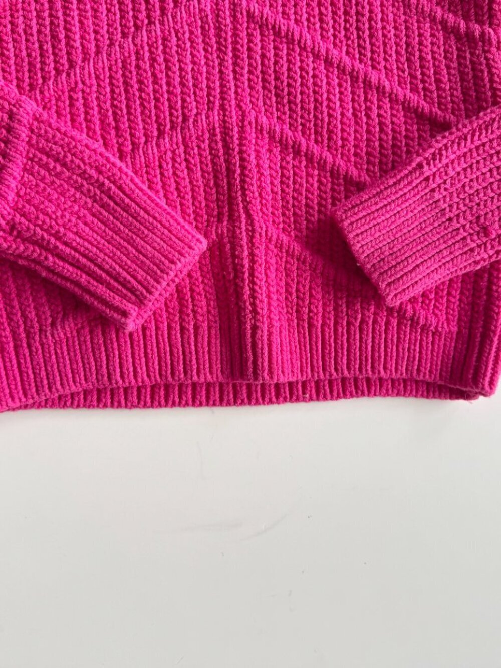 BA&SH Dabney Fuchsia Pink Cotton Knit Ribbed Puff Sleeve Sweater, Size L - Picture 8 of 16